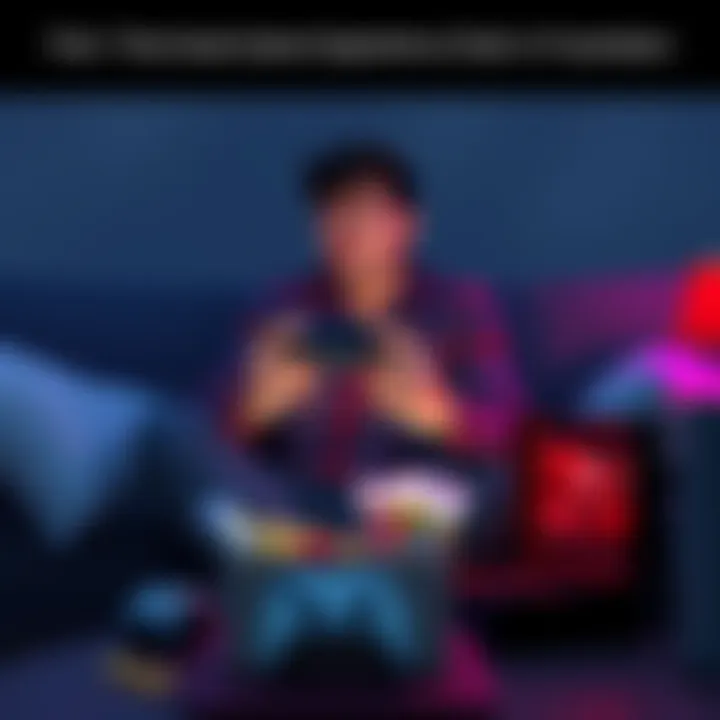 Player struggling in a challenging game A gamer sitting on a couch, looking frustrated with their controller in hand, surrounded by snacks and an open gaming console, reflecting on their first experience with a Souls game