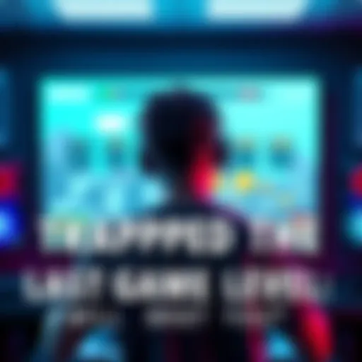 Player struggling at a game level A gamer sitting in front of a screen, looking frustrated while trying to complete a challenging video game level.