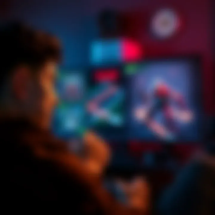 A person playing a video game tutorial with a confused expression while a character on screen fails
