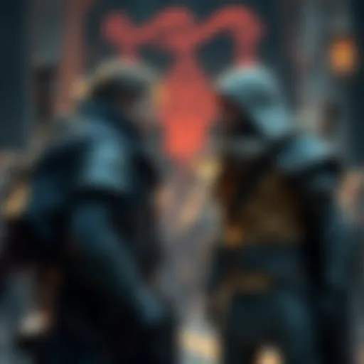 A gamer interacting with a non-playable character in a fantasy game setting, discussing choices and outcomes.