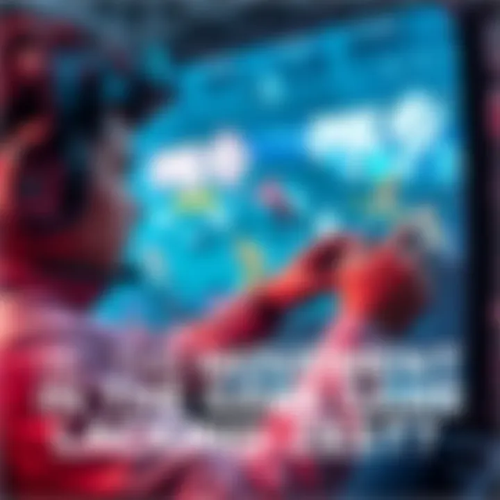 A gamer analyzing movement controls in a video game, with dynamic gameplay elements in the background reminiscent of fast-paced titles like Apex and Deadlock.