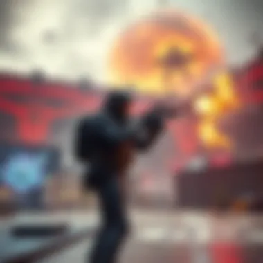 A player stands in a gaming environment, shocked and looking around after being unexpectedly shot by a hidden sniper, with visual effects depicting chaos.