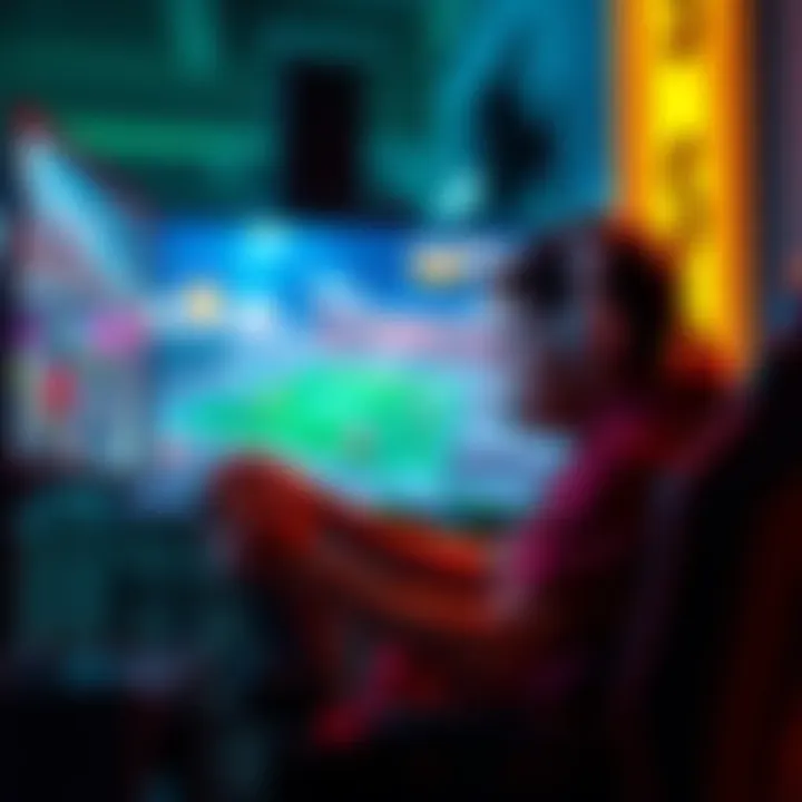 A gamer sitting in front of a screen, sending messages to other players while playing a video game