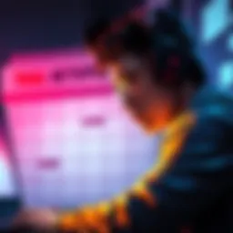 A gamer adjusting their schedule with a calendar in the background, emphasizing the need to prioritize game timings for a trial.