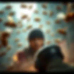 A player facing a swarm of wasps while targeting another player, highlighting the danger of poor decision-making in gaming