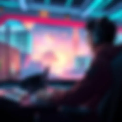 A new player in a gaming setting, managing their arcs and exploring options for spending and saving them, with a vibrant virtual world in the background.