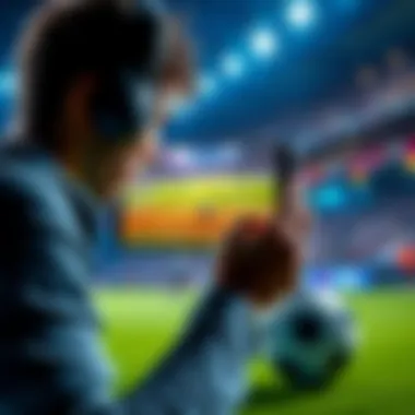 A gamer focusing on the ball cam view while playing a soccer video game, showing intense concentration and skill