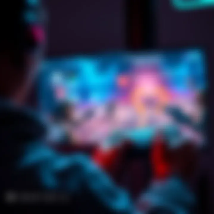 A gamer focused on their screen while playing Destiny 2 with a controller, showcasing intense gameplay in a PvP match