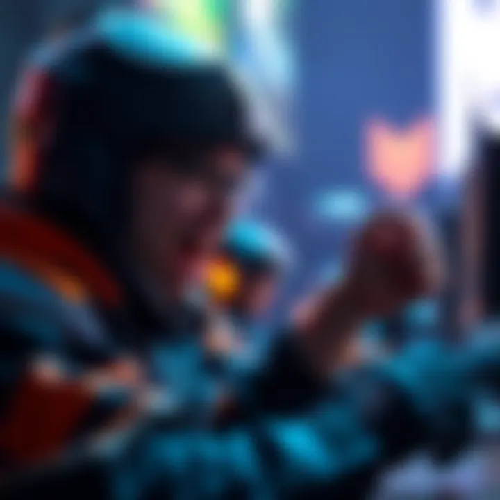 Player using Doom character A gamer focused on the Doom character in a video game, showing excitement and concentration while playing.