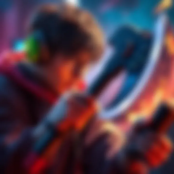 A gamer intensely focuses on gameplay while wielding a Switch Axe, showcasing a powerful attack animation.