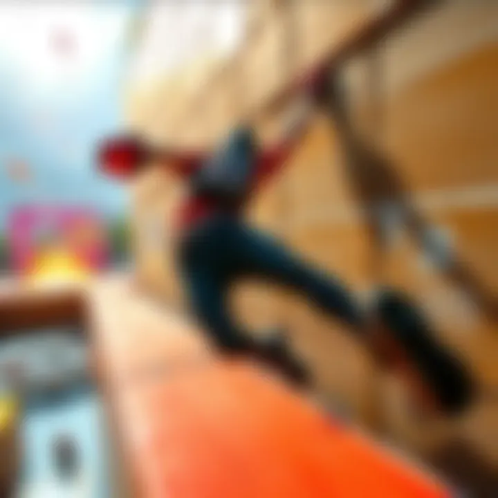 A gamer executing a wall dash maneuver in an action game, showcasing skill and technique at low speed.