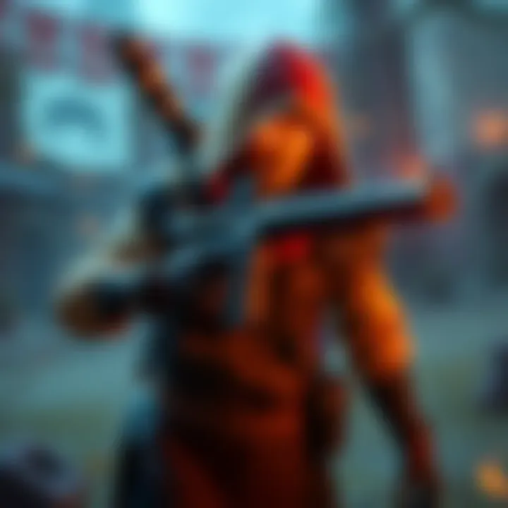 A gamer displaying the emote 'Back off or I'll shoot!' in a fantasy game, showcasing a character with a weapon drawn, signaling a clear warning to other players.