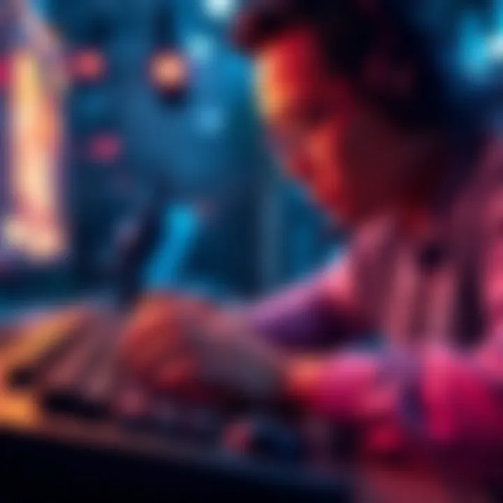 Gamer focused on the keyboard with fingers on WASD keys for movement