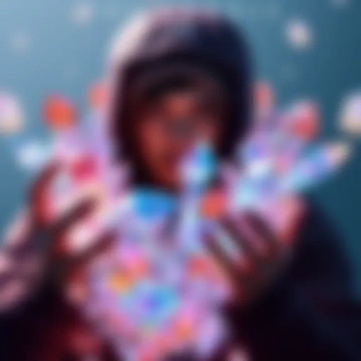 A gamer holding a large collection of shining chiral crystals, pondering the idea of Sam flying in the game TTW.