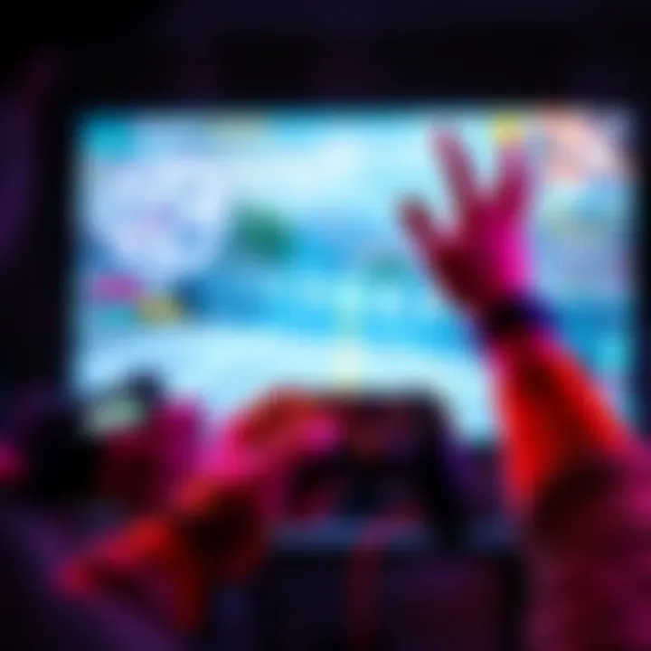 A gamer holding a controller, celebrating after unlocking infinite ammo in a game, with in-game graphics displayed on the screen