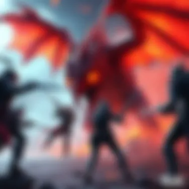 Players battling Arch Tempered Arkveld A group of players engaged in a fierce fight against the Arch Tempered Arkveld monster in a vibrant game world.