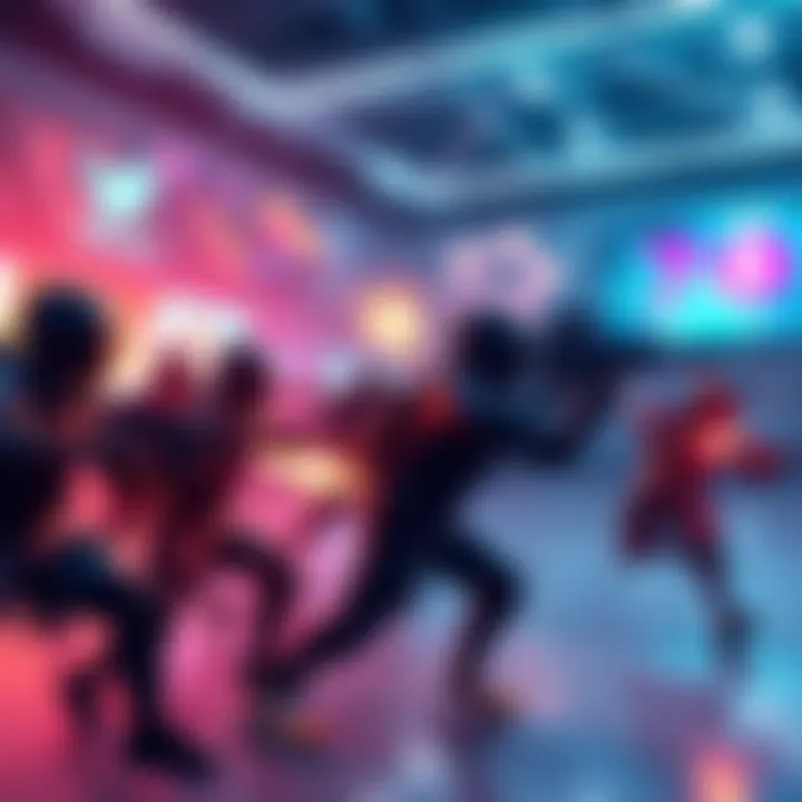 Players battling in a game lobby Gamers teaming up and engaging in intense battles during game launch