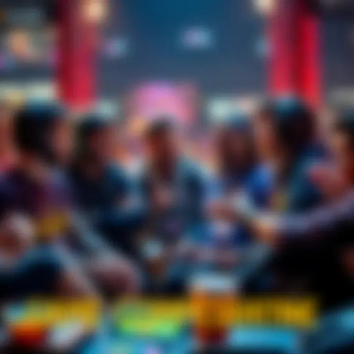 A group of excited players discussing their unexpected game compensation experiences at a gaming event