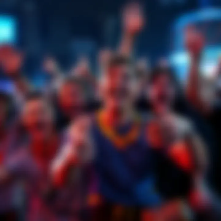 Players celebrating gaming joy A group of players excitedly celebrating together, showing joy and enthusiasm for a video game, with smiles and energetic poses.