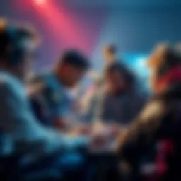 A group of gamers discussing strategy while playing a team-based game