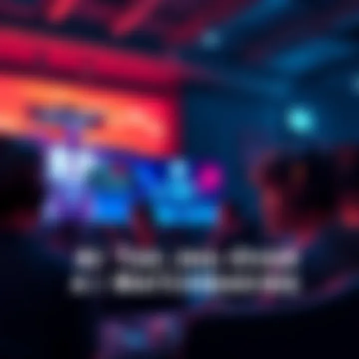 A group of gamers looking worried while playing, with a screen showing AI bots in a game lobby