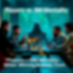 A group of players and a Dungeon Master sitting around a table, discussing strategy for a tabletop RPG, showing tension in their body language.