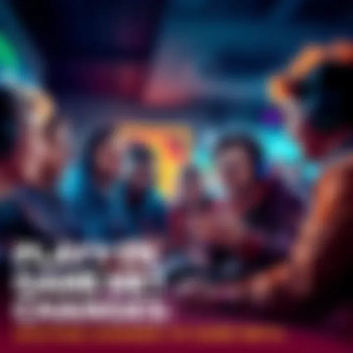 A group of players engaging in discussion about exciting new game meta changes with smiles and enthusiasm