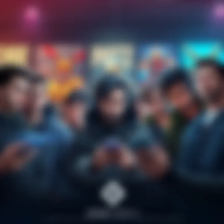 Players Discuss Siege Mobile Shop Prices A group of players expressing their frustrations over high in-game shop prices in Siege Mobile, with phones in hand and serious expressions, surrounded by game posters.