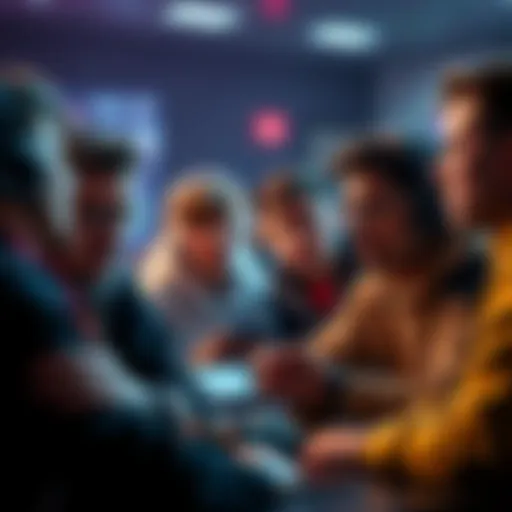 Players discussing game complaints A group of gamers engaged in a discussion about their complaints with a video game, showing expressions of frustration and concern.