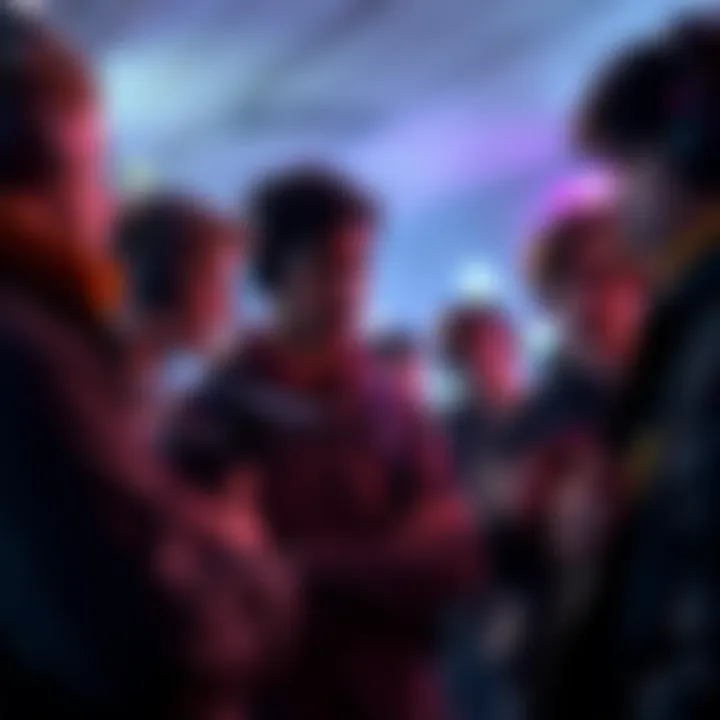 Players discussing game concerns A group of gamers exchanging thoughts about a game's future, with some showing worry while others are engaged in conversation.