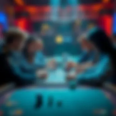 A group of players exchanging tips and strategies about a card game at a table