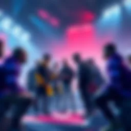 Players gathered around discussing frustrations about Stadium mode rank resets and grouping restrictions