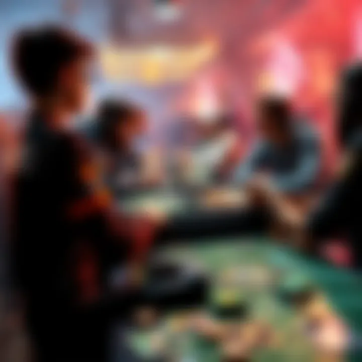 Players discussing RNG in gaming A group of players engaging in a debate about random number generation in games, with game boards and cards spread out before them.