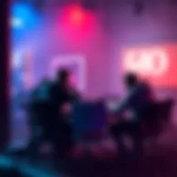 Players discussing game strategy A group of friends around a table discussing strategies for gaming while one chair is empty, symbolizing absent players.