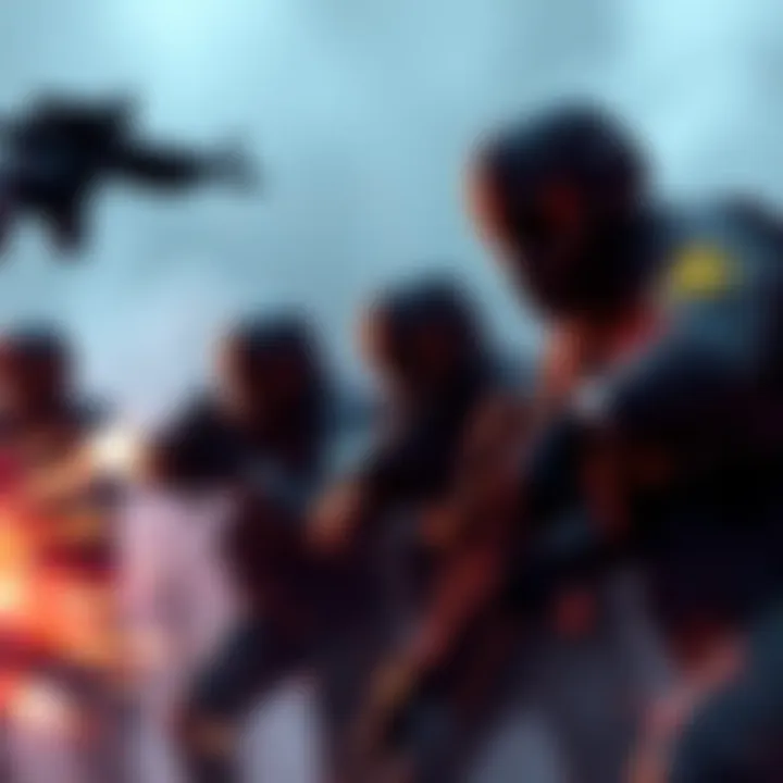 Players engaged in a tense extraction shooter battle A group of players in tactical gear facing multiple opponents in a high-stakes extraction shooter match