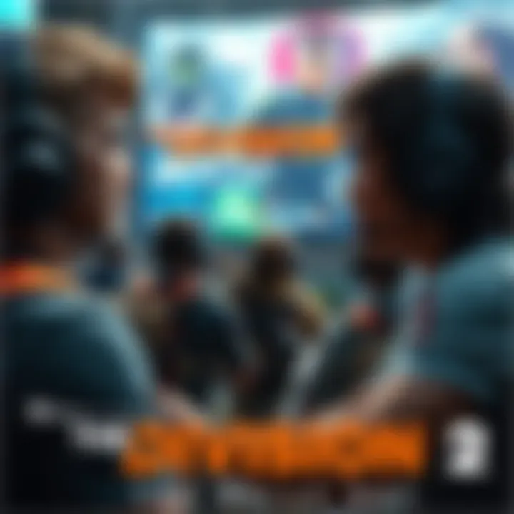 A group of gamers actively playing The Division 2, showing excitement and teamwork on screen.