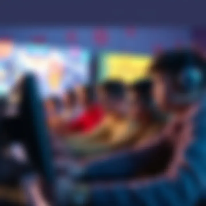 A group of players intensely focused on their screens while playing a colorful and fun video game