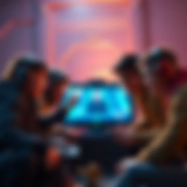 Group of gamers gathered around a screen, eagerly discussing their experiences with Arc Raiders and expressing anticipation for Marathon.