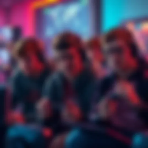 Group of gamers showing frustration over server issues, holding gaming controllers and looking at screens