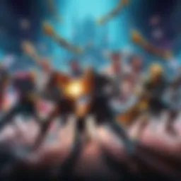 Players in a P2W Brawl A group of players engaged in a digital brawl, showcasing various characters and resource disparities in gameplay.