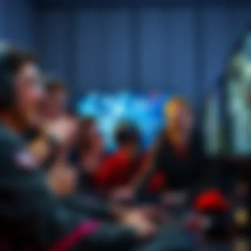 A group of gamers expressing funny reactions in front of their screens after hearing news of nerfs in a Digital Extremes game, featuring laughter and animated discussions.