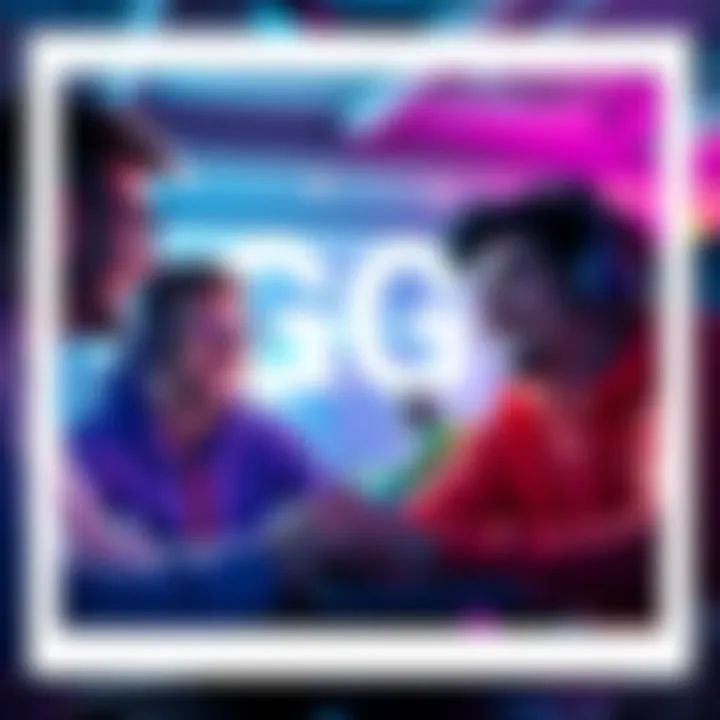 A group of gamers smiling and typing GG in a chat after finishing a game