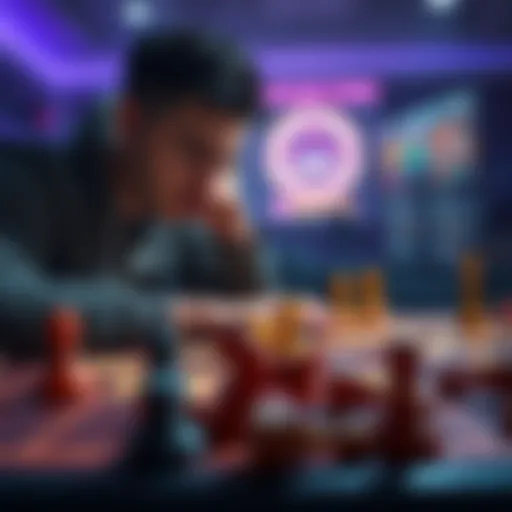 A player looks frustrated as a game board shows a disrupted setup due to a sudden attack, with game pieces scattered around.