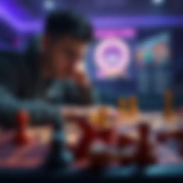 A player looks frustrated as a game board shows a disrupted setup due to a sudden attack, with game pieces scattered around.