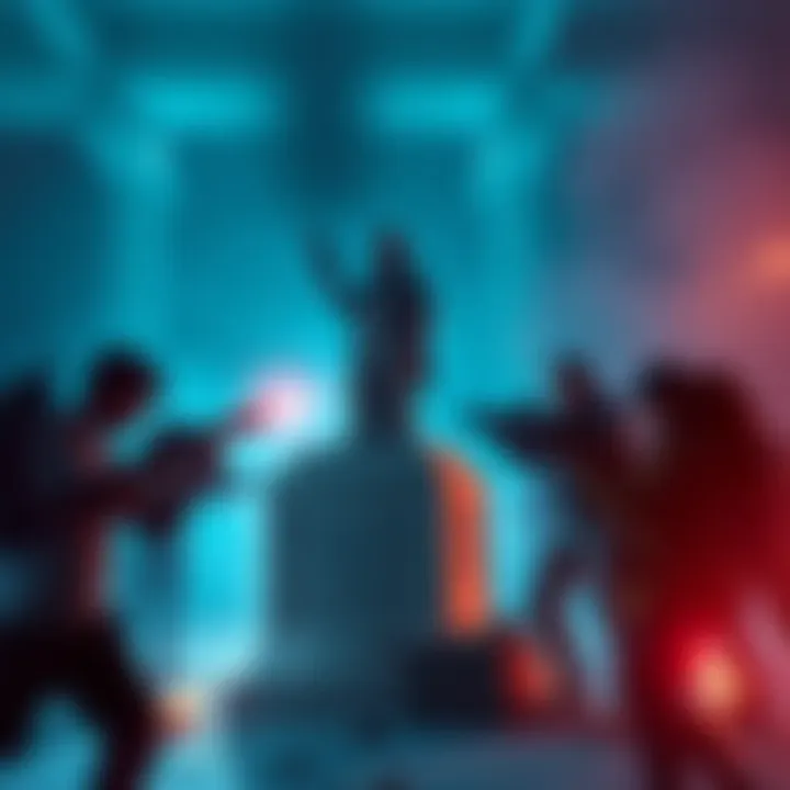 Players dealing with statue extraction in Point Break Group of gamers strategizing during statue extraction in Point Break game mode