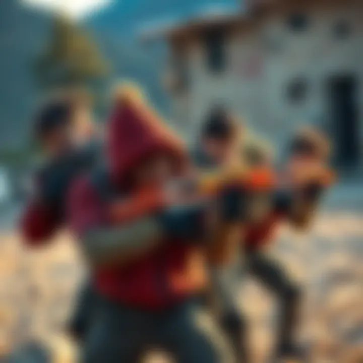 A group of players testing their nerf equipment outdoors, highlighting misfire risks with focused expressions