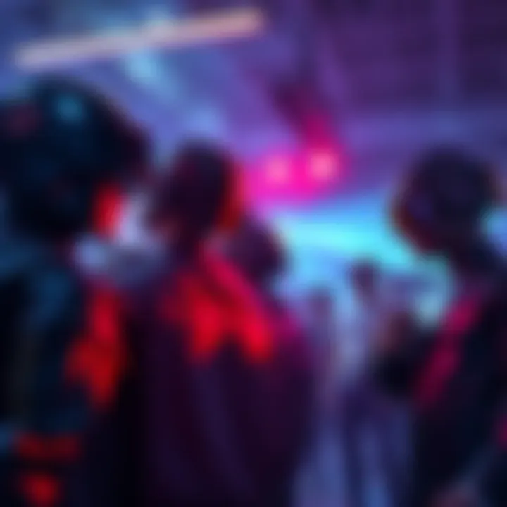Group of players experiencing issues during the Daft Punk Experience Premiere quest, with visible confusion and excitement.
