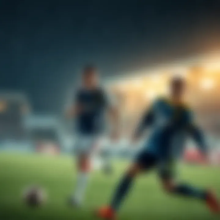 Two soccer players compete under rainy weather, showing signs of struggle and determination on the field.