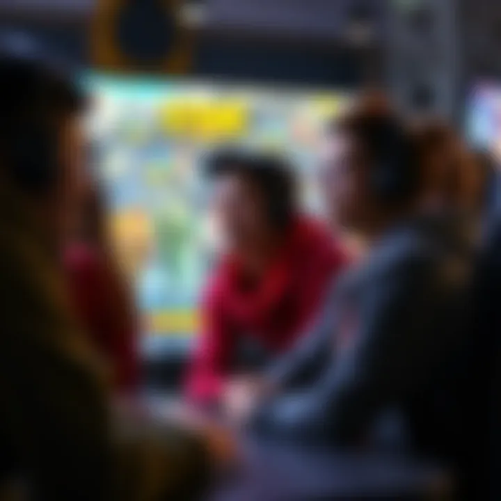 A group of gamers looking concerned while selecting their characters on a video game screen.