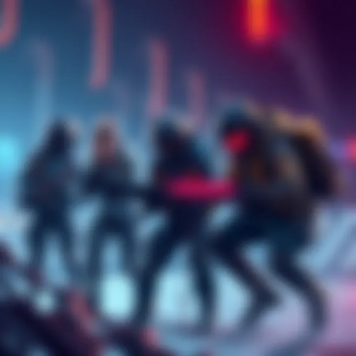 A group of gamers working together to complete the Timed Praxic Blade catalyst challenges, showing teamwork and strategy.